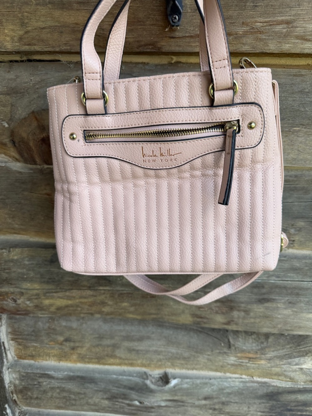 Nicole Miller Blush Quilted Satchel with Gold Hardware